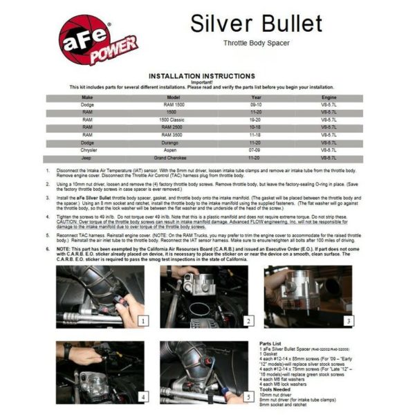 afe silver bullet performance drosselklappenspacer 57l hemi bj09 215